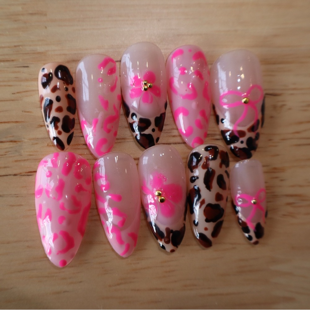 Pink and Leopard Print Press-On Nails